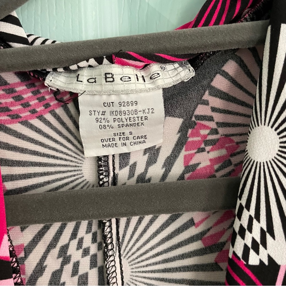 La Belle Y2K Mod Midi Dress Small Deep V-Neck Wide Strap Sleeveless Ruched Retro - Picture 3 of 12